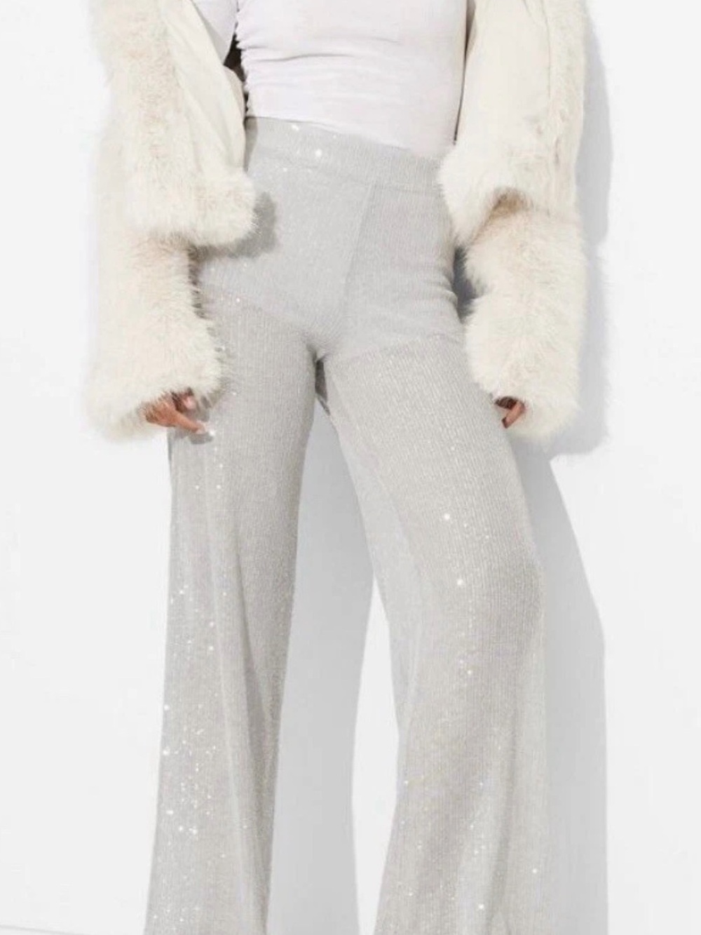 wild fable Silver Sparkle Wide-Leg Knit Pants